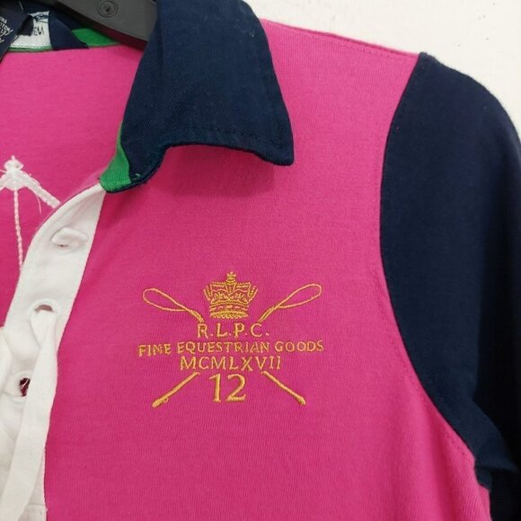 VTG Rare "RALPH LAUREN" Equestrian/Riding Patch Striped Rugby Shirt Girl's Sz L - Picture 3 of 6